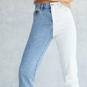 PacSun Eco White Two-Tone High Waisted Straight Leg Jeans